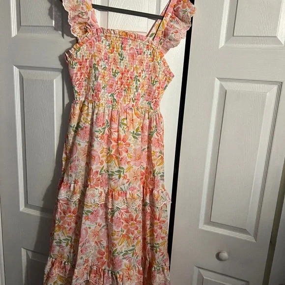 NWOT Haute Hippie Orange and Pink Smocked Tiered Sundress - Picture 6 of 13